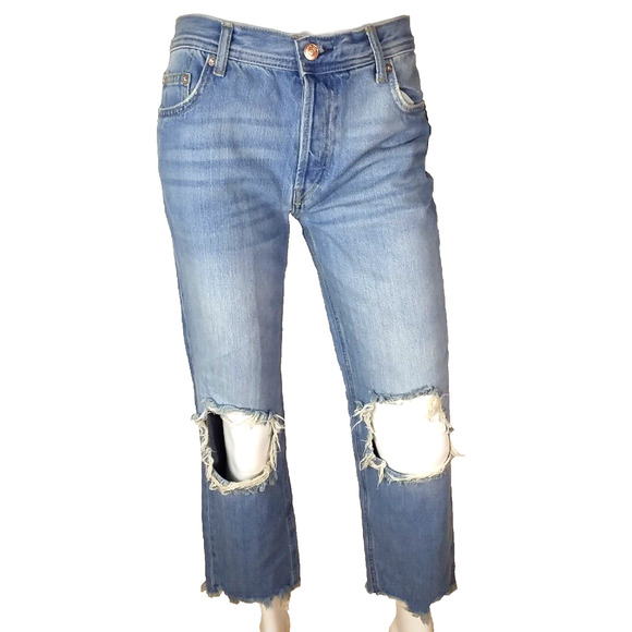 We The Free Size 25 Maggie Straight Leg Jeans Destroyed Button Fly Frayed Hem - Picture 1 of 9